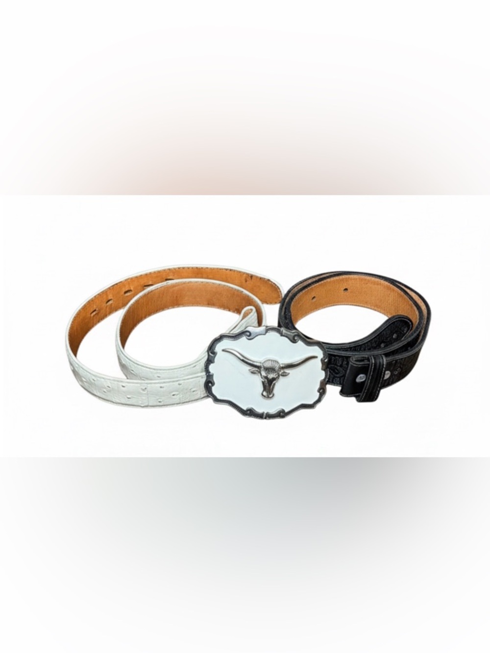 Unisex Western Longhorn Belt Buckle with Two Belts